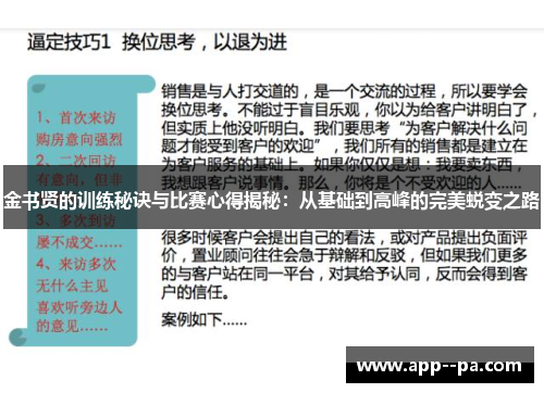 金书贤的训练秘诀与比赛心得揭秘：从基础到高峰的完美蜕变之路